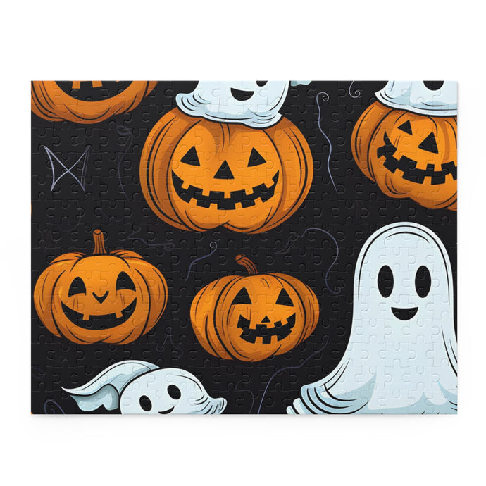 DistinctInk Jigsaw Puzzle with Ghost Skeleton Cartoon Pumpkin Design for Halloween