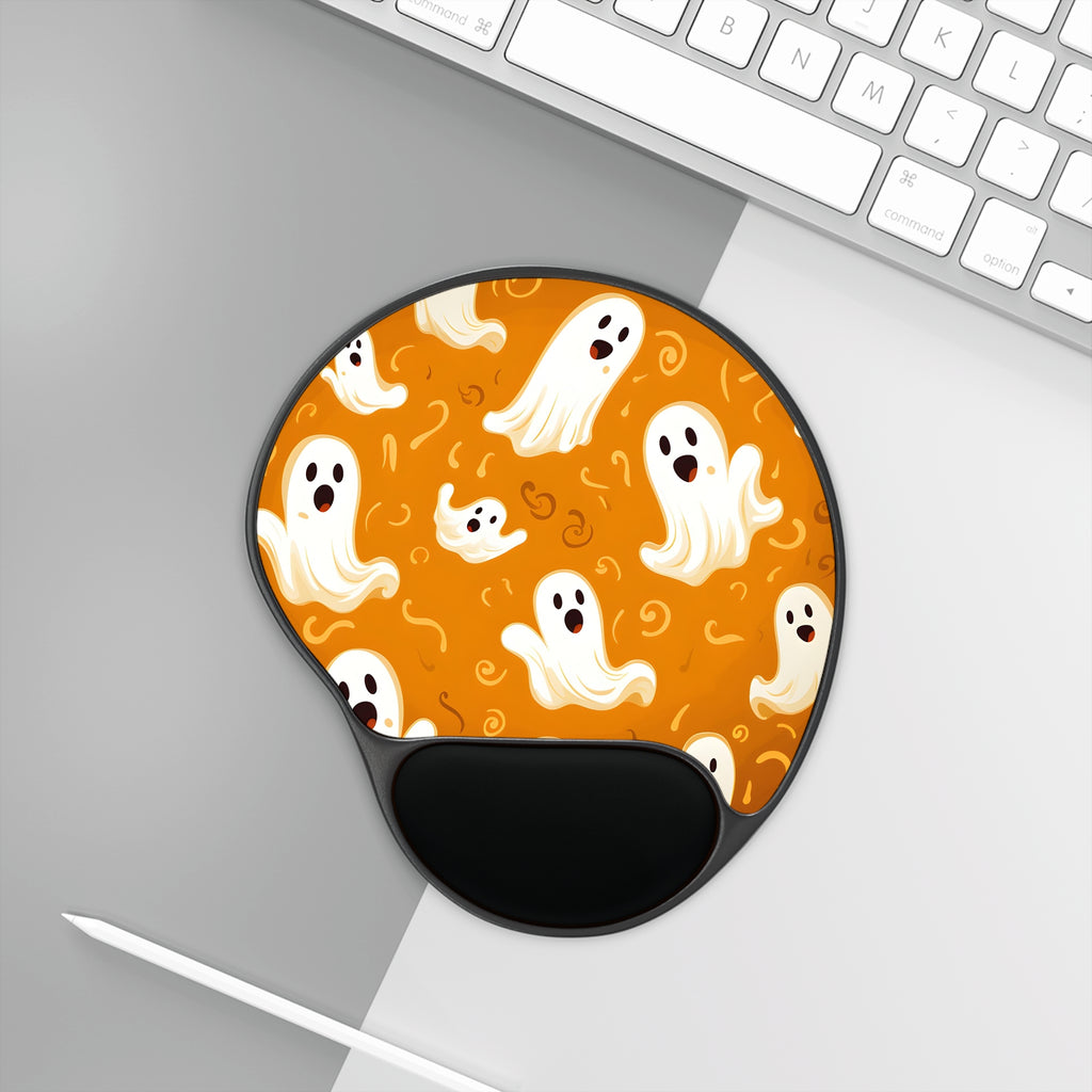 Mouse Pad with Wrist Rest with Ghost Skeleton Pumpkin Pattern Design for Halloween, view 3