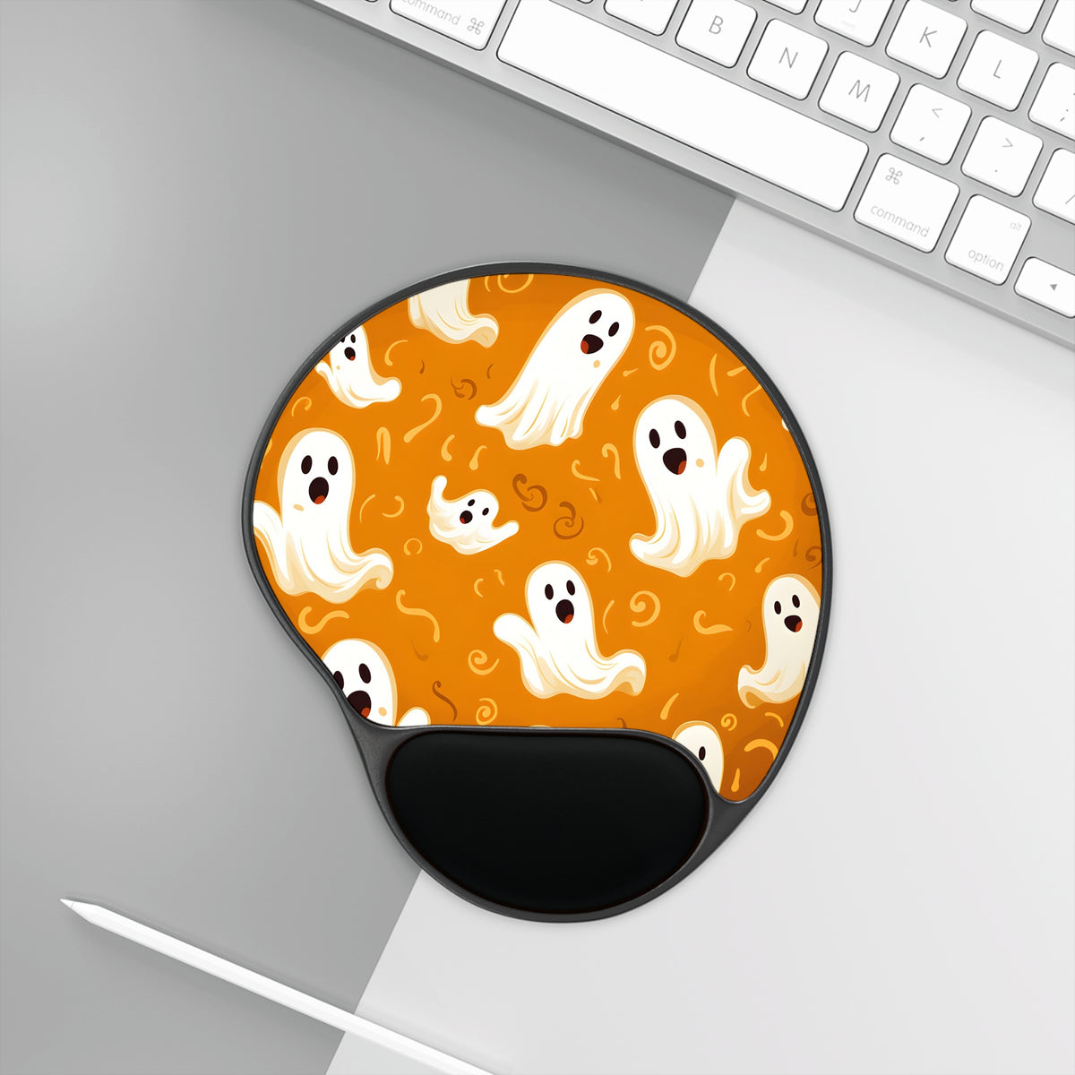 Mouse Pad with Wrist Rest with Ghost Skeleton Pumpkin Pattern Design for Halloween, view 3