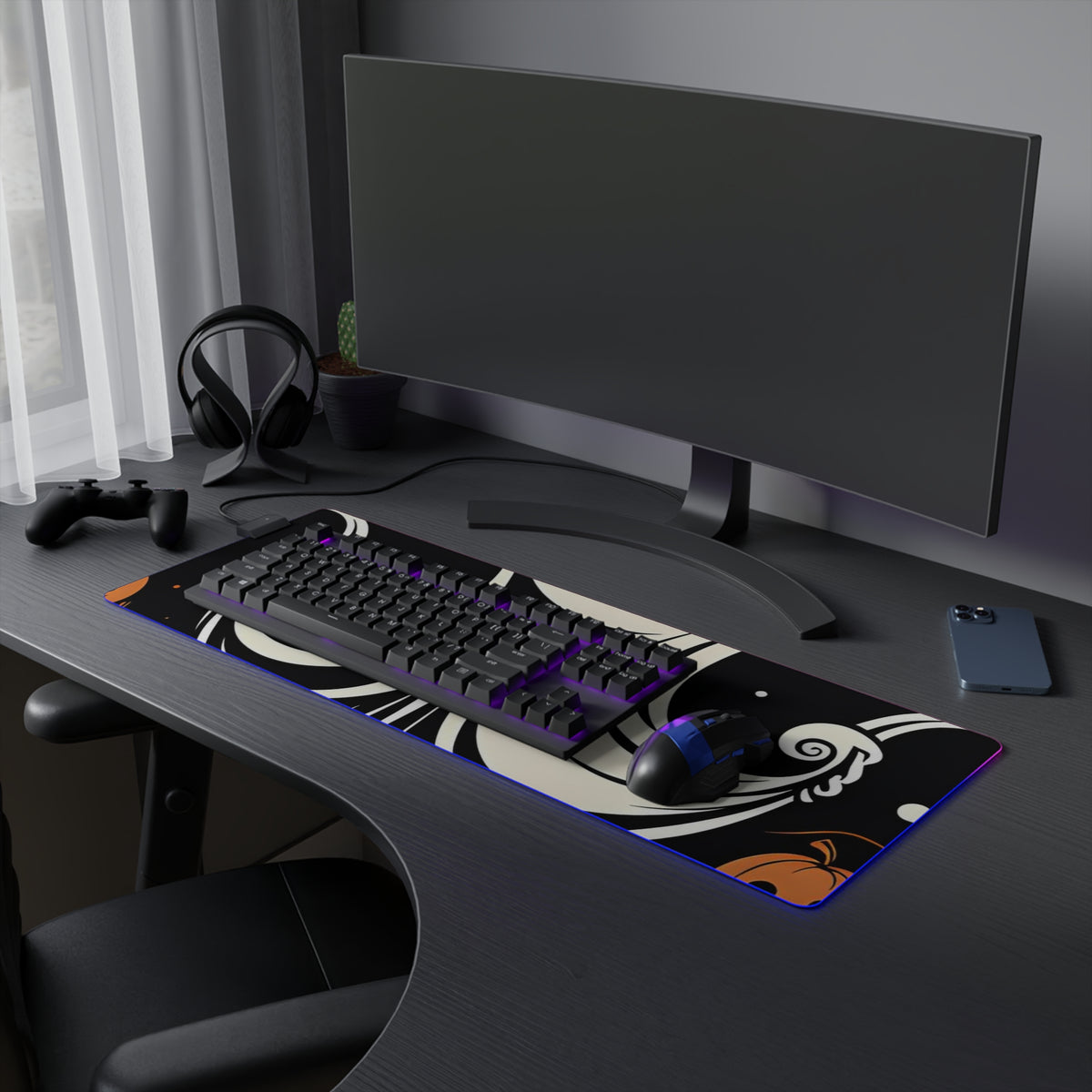 LED Gaming Mouse Pad with Ghost Skeleton Cartoon Pumpkins Design for Halloween, view 21