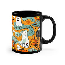 DistinctInk Black Coffee Mug - Flying Pumpkin Bats for Halloween