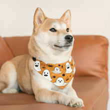 DistinctInk Adjustable Pet Banana Collar with Ghoulish Bats and Pumpkins Design for Halloween