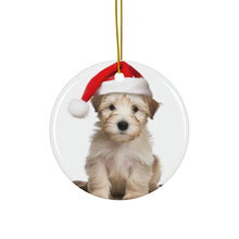 DistinctInk Hanging Ceramic Christmas Tree Ornament with Gold String - Great Gift/Present - 2 3/4 inch Diameter - Glen of Imaal Terrier Puppy Design