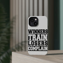 DistinctInk ToughCase for Apple iPhone, Compatible with MagSafe Charging - Winners Train Losers Complain