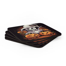 DistinctInk (Set of 4) Corkwood Coasters with Trick or Treat Ghost-O-LanternDesign for Halloween