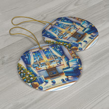 DistinctInk Hanging Ceramic Christmas Tree Ornament Charm with Gold String - Great Gift/Present - 2 3/4 inch Diameter - Hanukkah Holiday Cheer