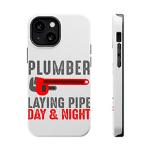 DistinctInk ToughCase for Apple iPhone, Compatible with MagSafe Charging - Plumber - Laying Pipe Day & Night