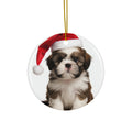 Hanging Ceramic Christmas Tree Ornament with Gold String - Shih Tzu Puppy Design