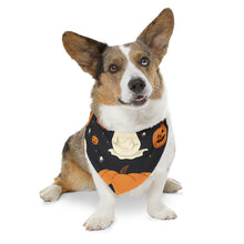 DistinctInk Adjustable Pet Banana Collar with Spooky Skeleton Pumpkin Patch Design for Halloween
