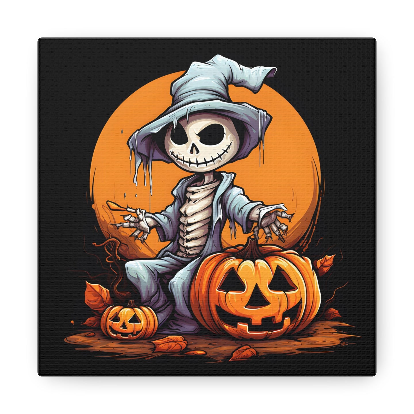 DistinctInk Canvas Wall Art with Haunted Jack-O'-Skeleton for Halloween