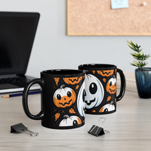 DistinctInk Black Coffee Mug - Ghost Skeleton Cartoon Pumpkin for Halloween