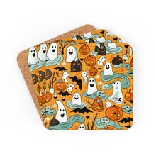DistinctInk (Set of 4) Corkwood Coasters with Flying Pumpkin BatsDesign for Halloween