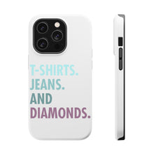 DistinctInk ToughCase for Apple iPhone, Compatible with MagSafe Charging - T-Shirts Jeans and Diamonds