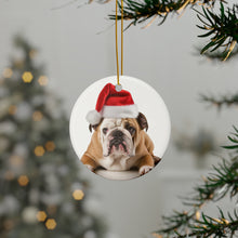 DistinctInk Hanging Ceramic Christmas Tree Ornament with Gold String - Great Gift/Present - 2 3/4 inch Diameter - Bulldog Design