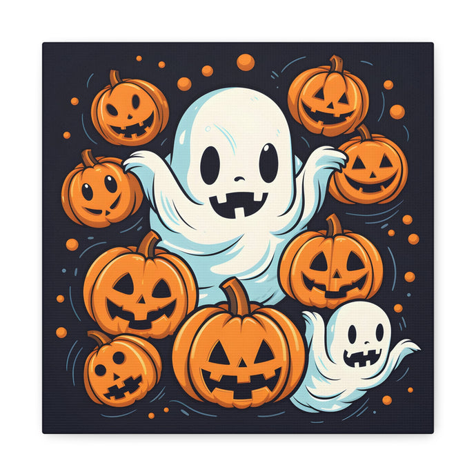DistinctInk Canvas Wall Art with The Ghostly Skeleton Pumpkin for Halloween