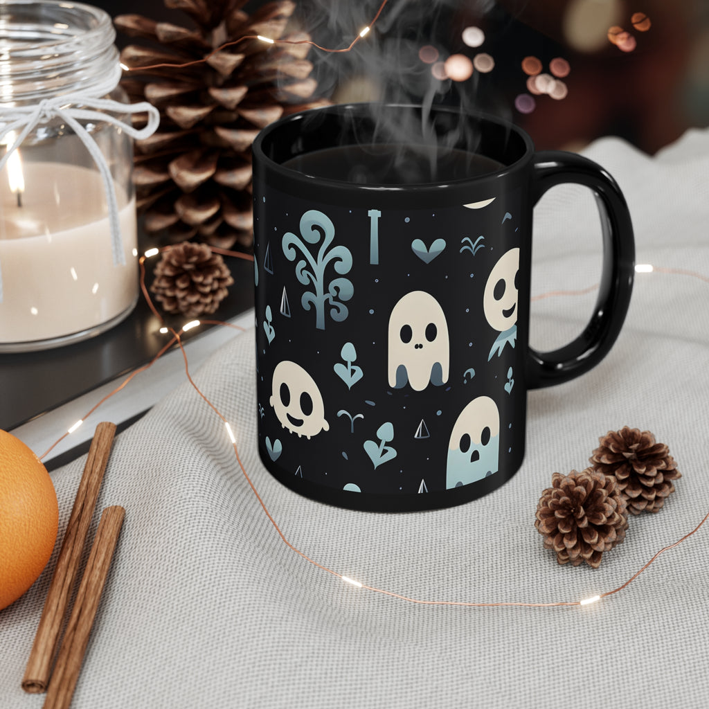 Black Coffee Mug - Ghastly Skeletal Shadows for Halloween, view 4
