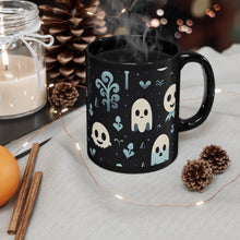 DistinctInk Black Coffee Mug - Ghastly Skeletal Shadows for Halloween