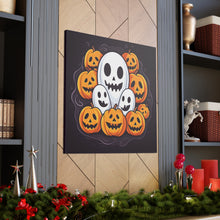 DistinctInk Canvas Wall Art with Skele-Pumpkin Ghost Pattern for Halloween