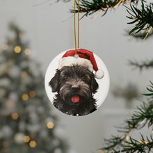 DistinctInk Hanging Ceramic Christmas Tree Ornament with Gold String - Great Gift/Present - 2 3/4 inch Diameter - Bouvier de Flandre Design