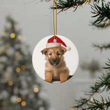 DistinctInk Hanging Ceramic Christmas Tree Ornament with Gold String - Great Gift/Present - 2 3/4 inch Diameter - Berger Picard Puppy Design