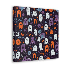 DistinctInk Canvas Wall Art with Skeletal Ghostly Pumpkins for Halloween