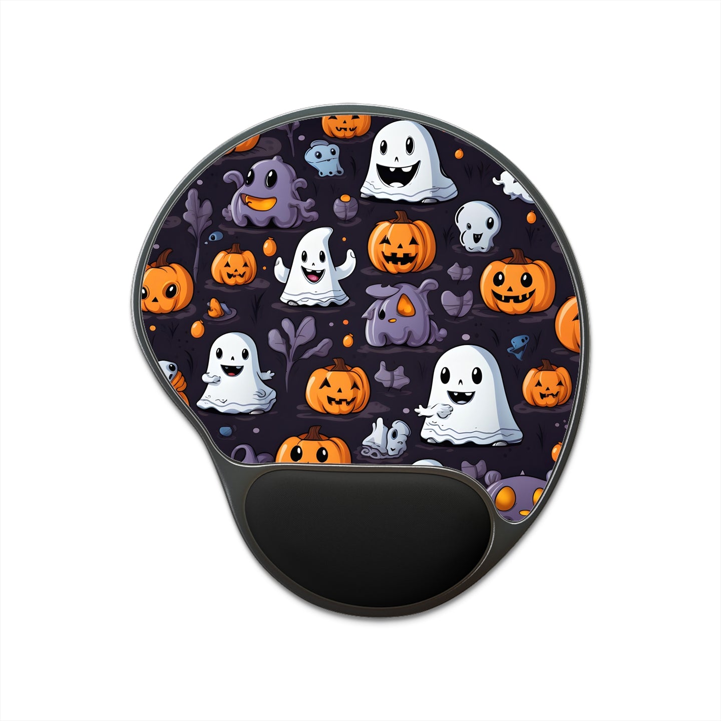 DistinctInk Mouse Pad with Wrist Rest  with Spooky Bat-o-lanterns Design for Halloween