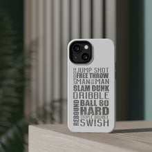 DistinctInk ToughCase for Apple iPhone, Compatible with MagSafe Charging - Basketball Word Art Jump Shot Free Throw
