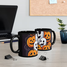 DistinctInk Black Coffee Mug - Skele-Pumpkin Ghost Pattern for Halloween