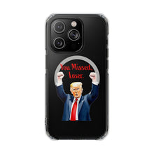DistinctInk Clear Case for Apple iPhone, Compatible with MagSafe – Trump ‘You Missed, Loser’ Cartoon Design