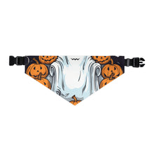 DistinctInk Adjustable Pet Banana Collar with Skeletal Ghostly Pumpkins Design for Halloween