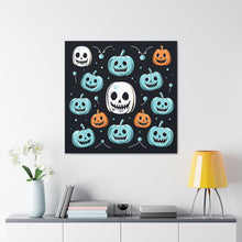 DistinctInk Canvas Wall Art with Skele-Ghostly Pumpkin Patch for Halloween