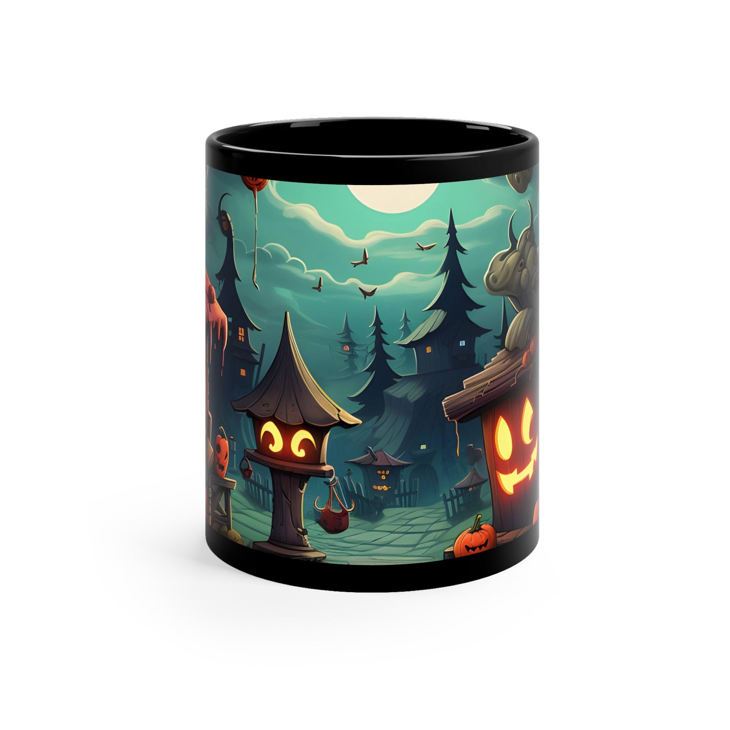 DistinctInk Black Coffee Mug - Trick or Treat Fun for Halloween