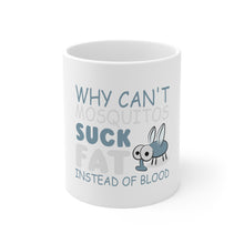 DistinctInk Glossy White Coffee / Tea Mug - Why Can't Mosquitos Suck Fat Instead of Blood