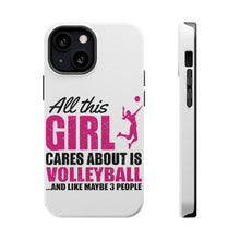 DistinctInk ToughCase for Apple iPhone, Compatible with MagSafe Charging - All This Girl Cares About is Volleyball