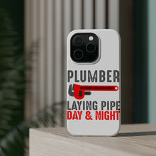 DistinctInk ToughCase for Apple iPhone, Compatible with MagSafe Charging - Plumber - Laying Pipe Day & Night