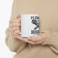 DistinctInk Glossy White Coffee / Tea Mug - Plumbers Have Bigger Tools
