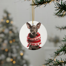 DistinctInk Hanging Ceramic Christmas Tree Ornament with Gold String - Great Gift/Present - 2 3/4 inch Diameter - Xoloitzcuintli Puppy Design