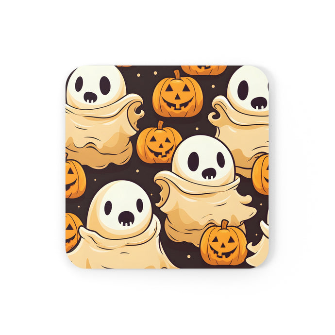 DistinctInk (Set of 4) Corkwood Coasters with Ghost Skeleton Pumpkin PatternDesign for Halloween