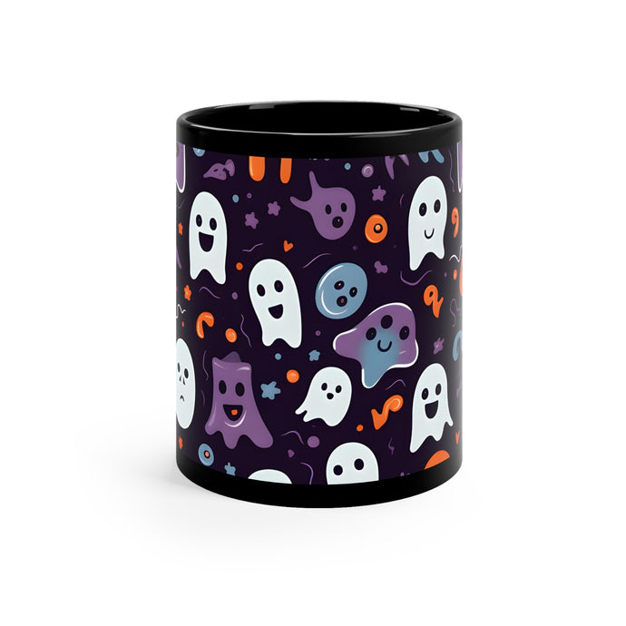 DistinctInk Black Coffee Mug - Skeletal Ghostly Pumpkins for Halloween