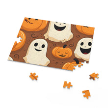 DistinctInk Jigsaw Puzzle with "Boo-ttifull Skeleton Cartoon Pattern Pumpkin" Design for Halloween