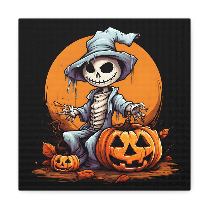 DistinctInk Canvas Wall Art with Haunted Jack-O'-Skeleton for Halloween