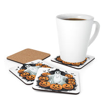 DistinctInk (Set of 4) Corkwood Coasters with Ghost Skeleton Pumpkins PatternDesign for Halloween