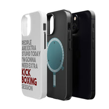 DistinctInk ToughCase for Apple iPhone, Compatible with MagSafe Charging - People Are Stupid Need Extra Kick Boxing