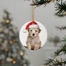 DistinctInk Hanging Ceramic Christmas Tree Ornament with Gold String - Great Gift/Present - 2 3/4 inch Diameter - Glen of Imaal Terrier Puppy Design