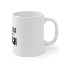 DistinctInk Glossy White Coffee / Tea Mug - Shut Up & Pitch Baseball
