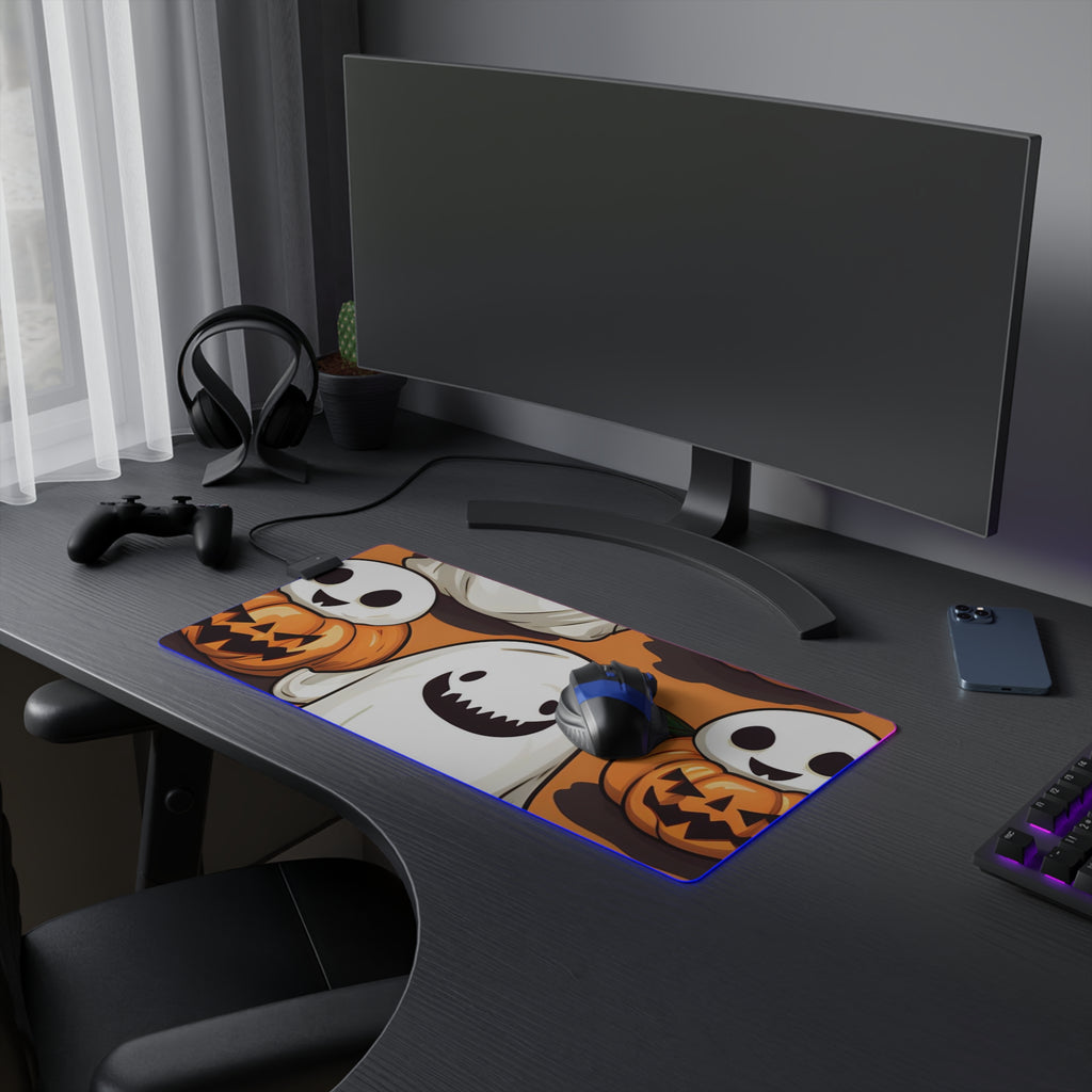 LED Gaming Mouse Pad with Skeletal Ghost in a Pumpkin Design for Halloween, view 9