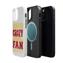 DistinctInk ToughCase for Apple iPhone, Compatible with MagSafe Charging - Warning Crazy Baseball Fan Approaching