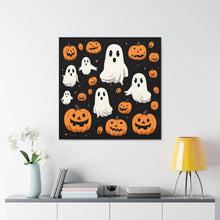 DistinctInk Canvas Wall Art with Ghost Skeleton Pumpkin Cartoon for Halloween