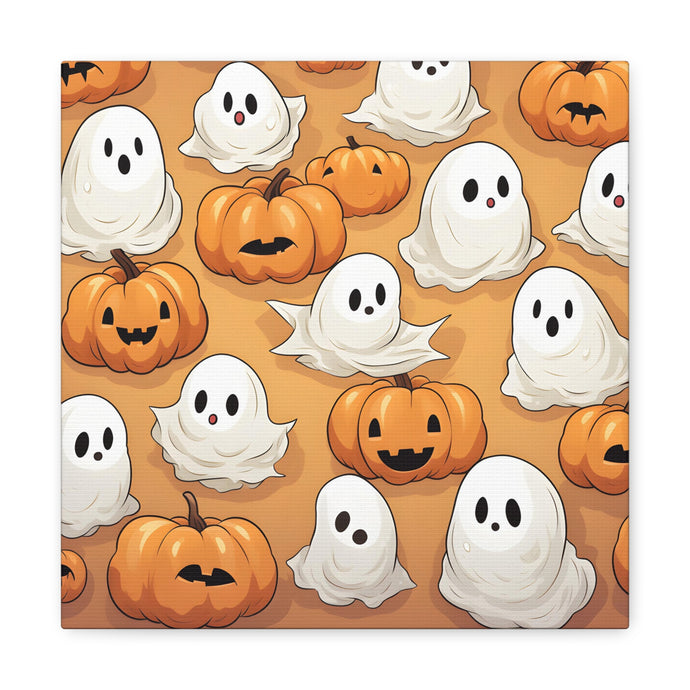 DistinctInk Canvas Wall Art with Ghostly Skeleton Pumpkin Patch for Halloween