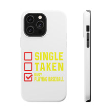 DistinctInk ToughCase for Apple iPhone, Compatible with MagSafe Charging - Single Taken Busy Playing Baseball